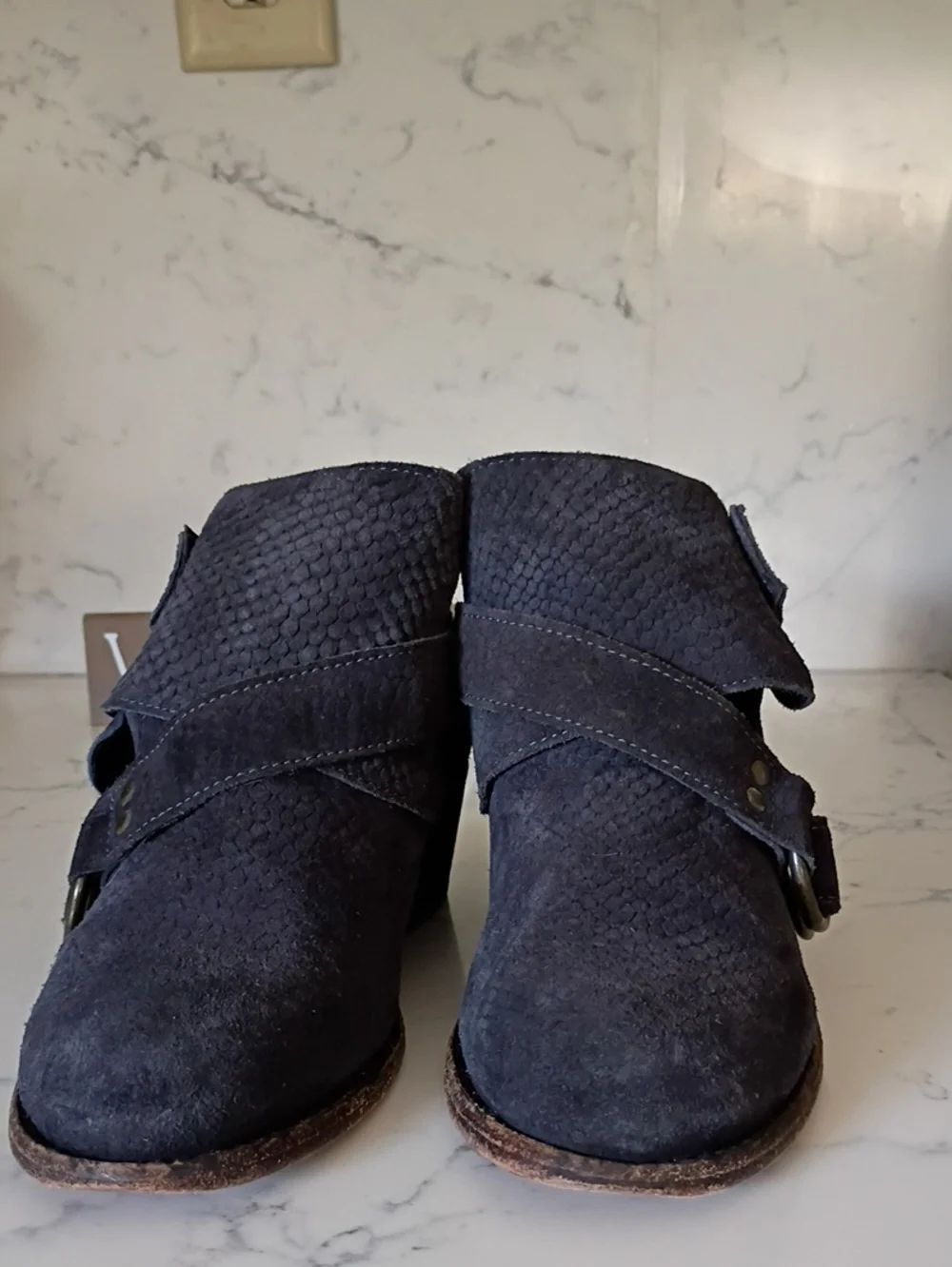 Free People Dark Gray Suede Buckle Ankle Booties